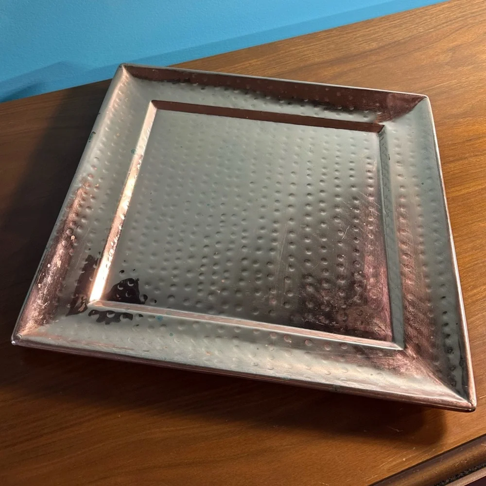 Hammered Copper Artisan Hand-Crafted Hosting or Display 13.75” Square Tray